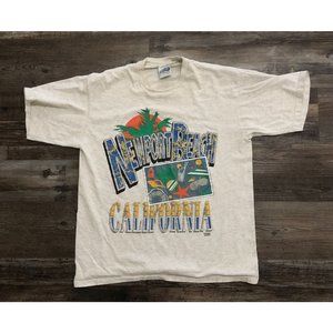 Vintage Newport Beach California Mens XL Gray Single Stitch T Shirt